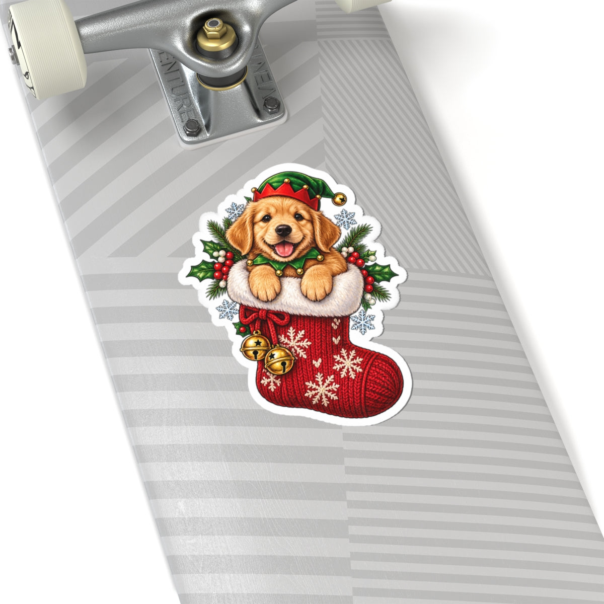 Golden Retriever Puppy in Christmas Stocking Sticker | Kiss-Cut Sticker