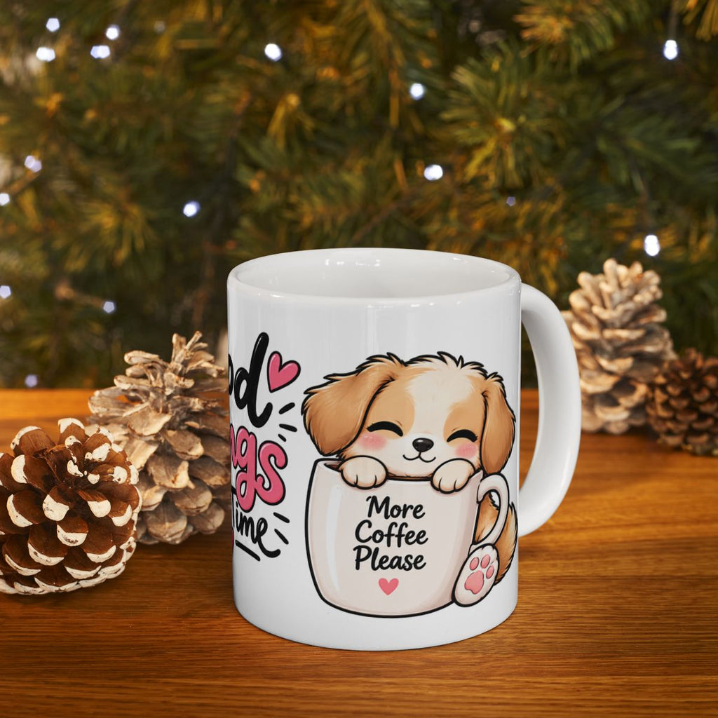 Good Things Take Time Mug | Cute Kawaii Puppies and Hearts Ceramic Mug