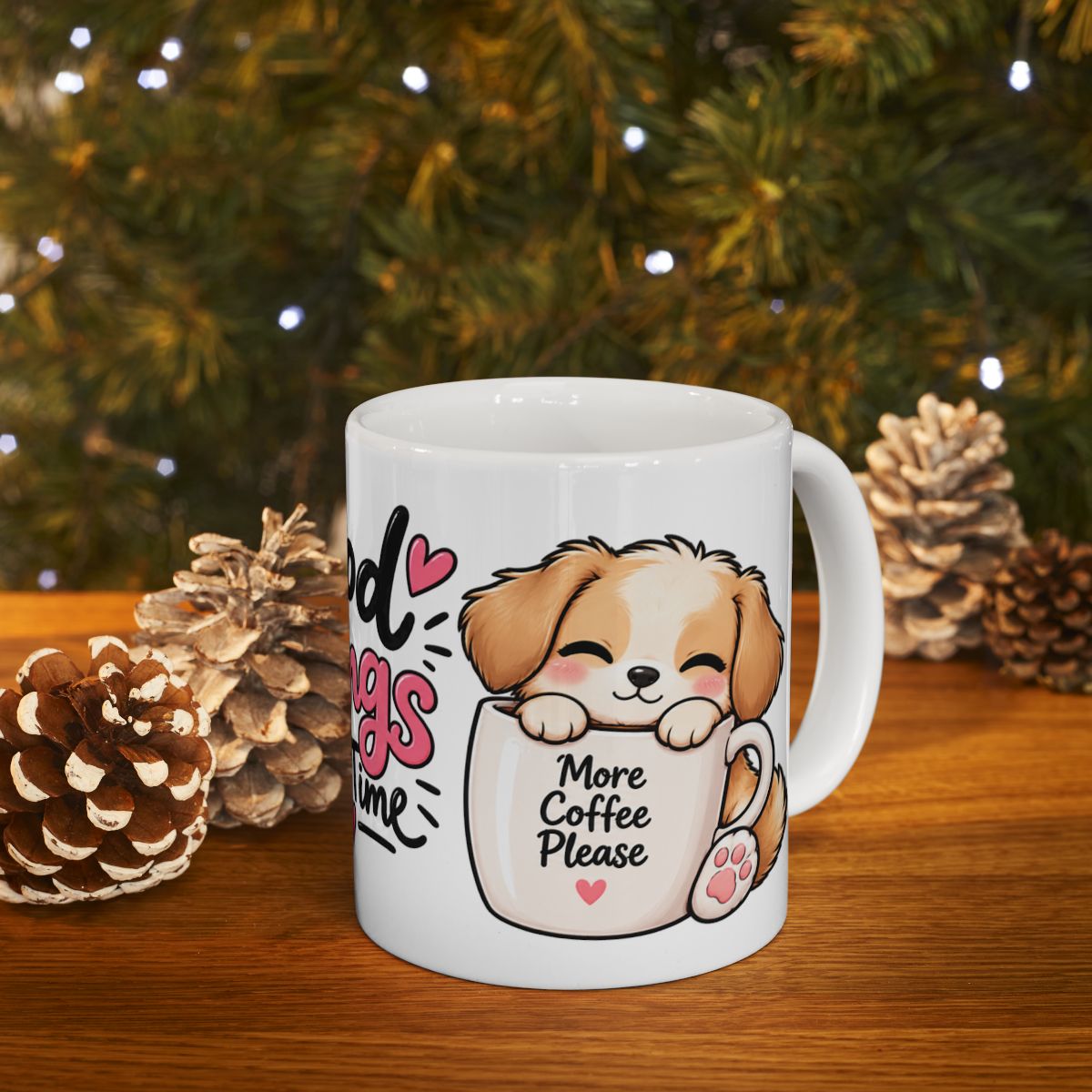 Good Things Take Time Mug | Cute Kawaii Puppies and Hearts Ceramic Mug