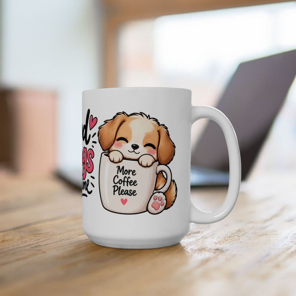 Good Things Take Time Mug | Cute Kawaii Puppies and Hearts Ceramic Mug