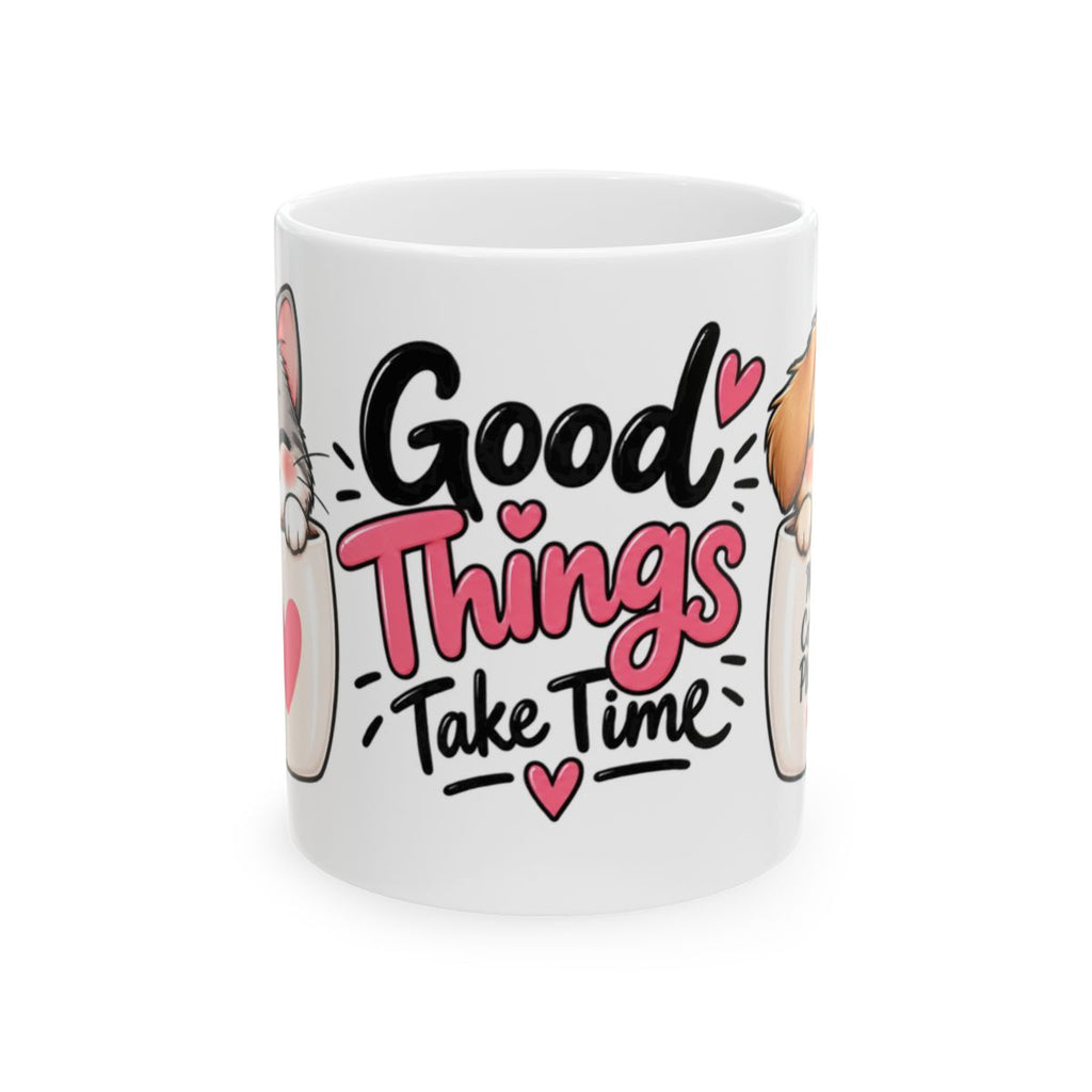 Good Things Take Time Mug | Cute Kawaii Puppies and Hearts Ceramic Mug