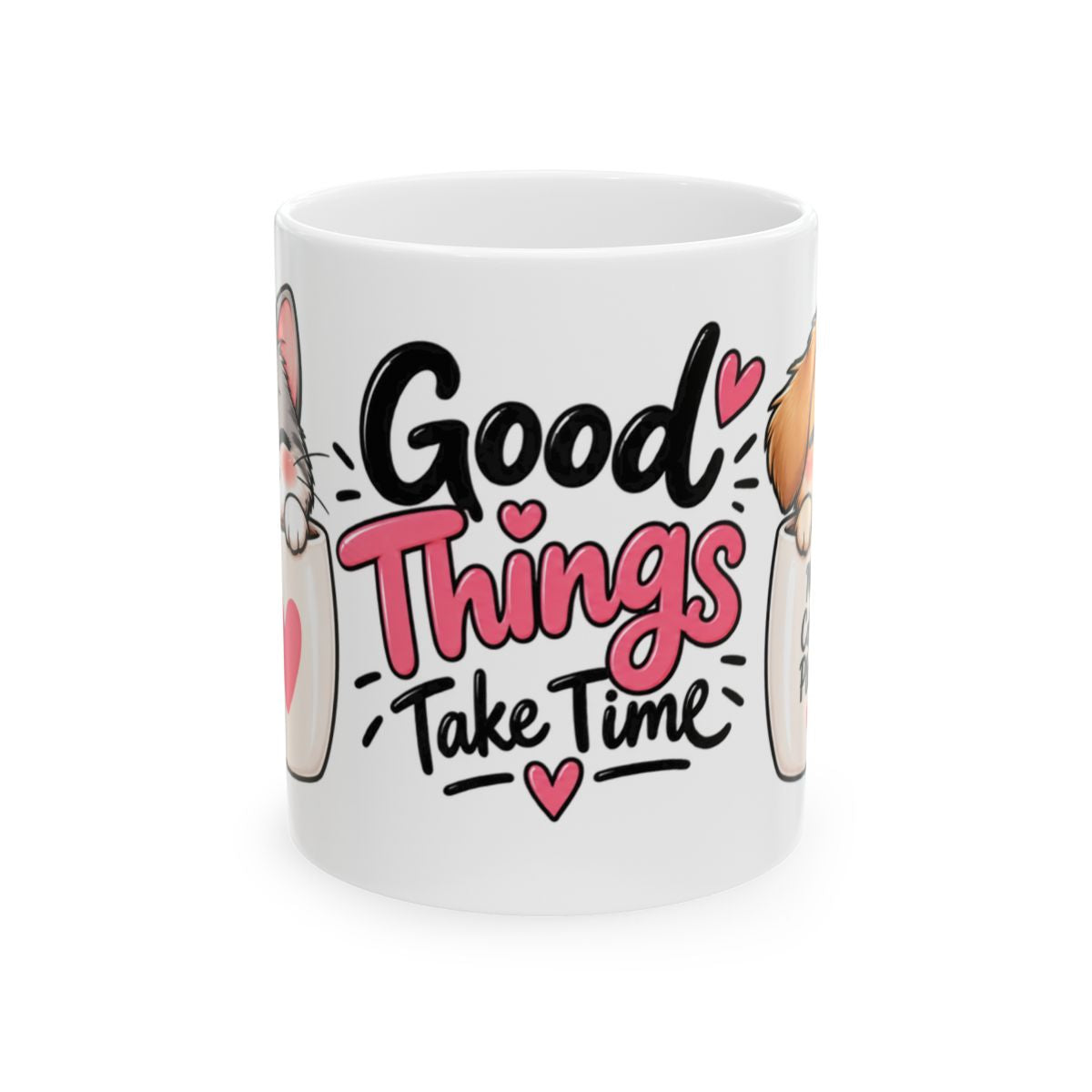 Good Things Take Time Mug | Cute Kawaii Puppies and Hearts Ceramic Mug