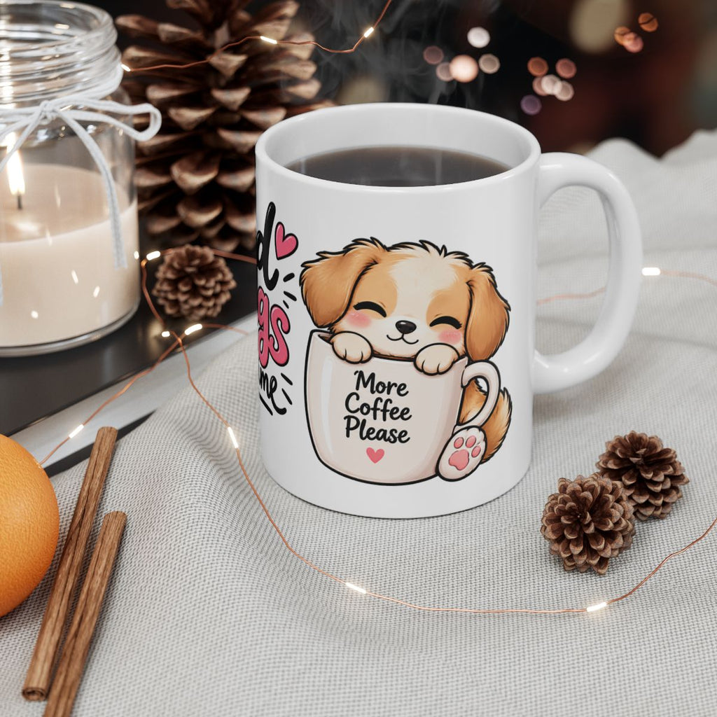 Good Things Take Time Mug | Cute Kawaii Puppies and Hearts Ceramic Mug