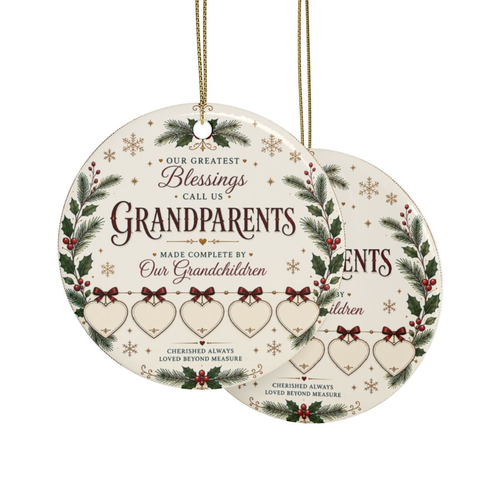 Grandparents Blessings Ceramic Ornament | Family Grandchildren Hearts