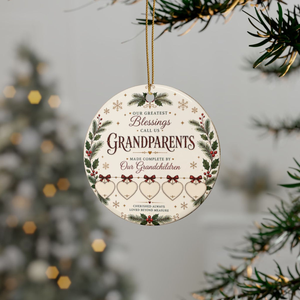 Grandparents Blessings Ceramic Ornament | Family Grandchildren Hearts