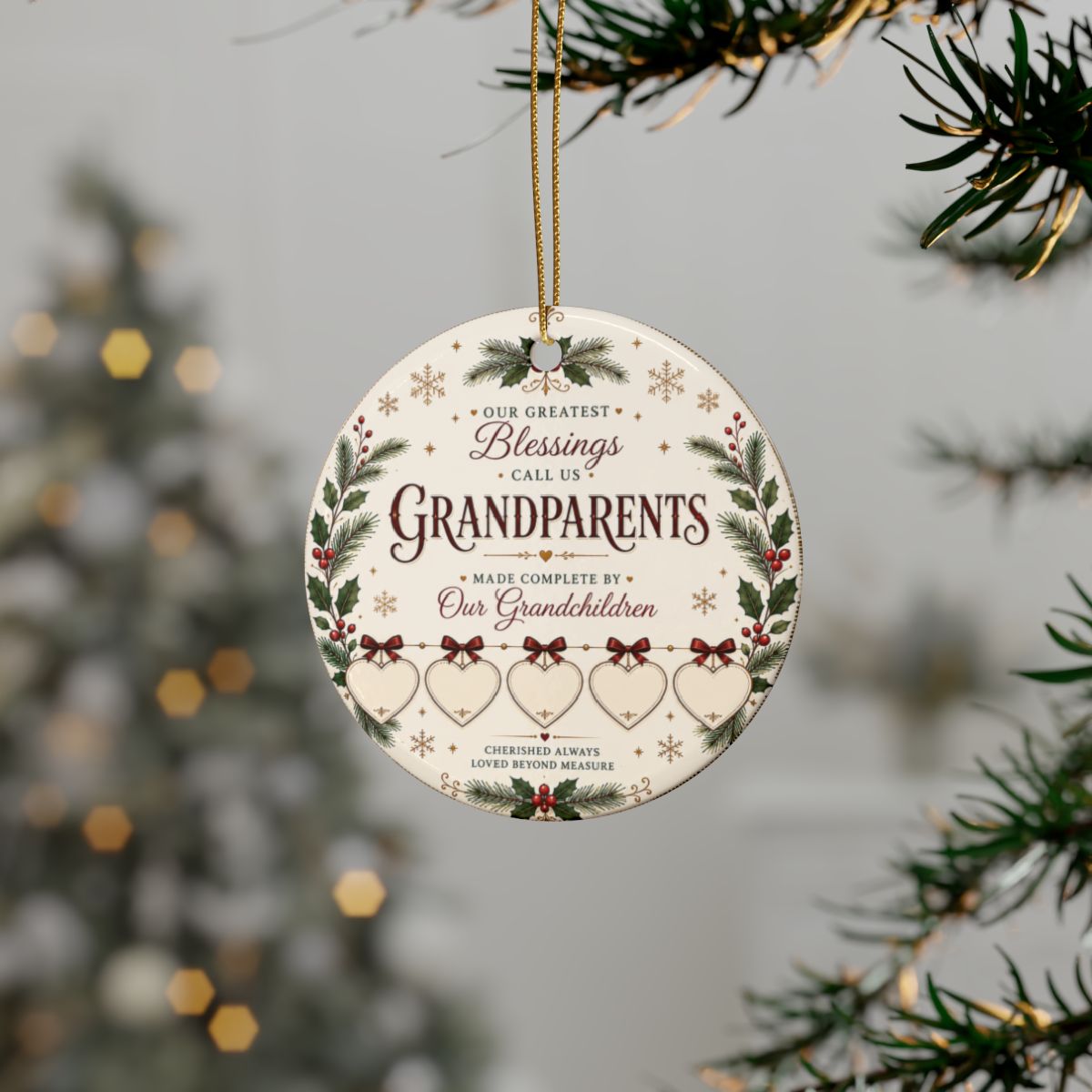Grandparents Blessings Ceramic Ornament | Family Grandchildren Hearts
