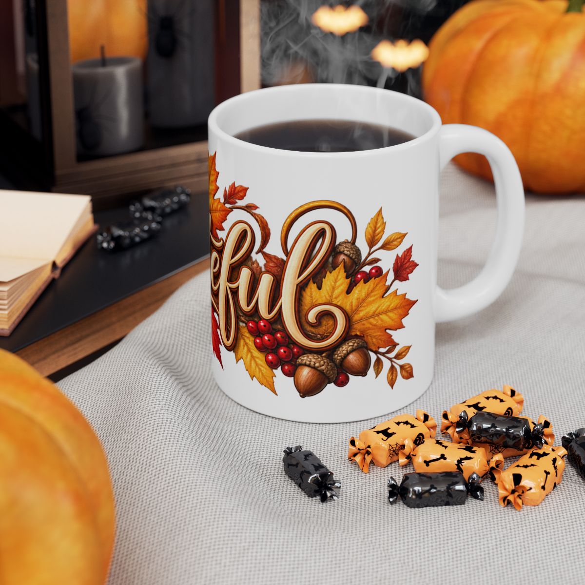 Grateful Autumn Leaves Mug | Ceramic Coffee Cup