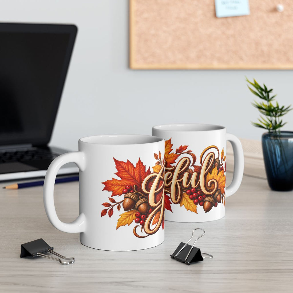 Grateful Autumn Leaves Mug | Ceramic Coffee Cup