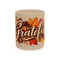 Grateful Fall Leaves Script Mug | Autumn Acorns & Berries Ceramic