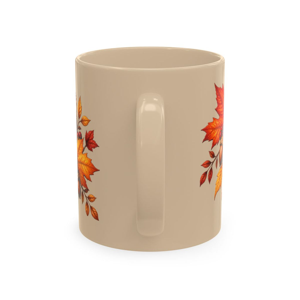 Grateful Fall Leaves Script Mug | Autumn Acorns & Berries Ceramic