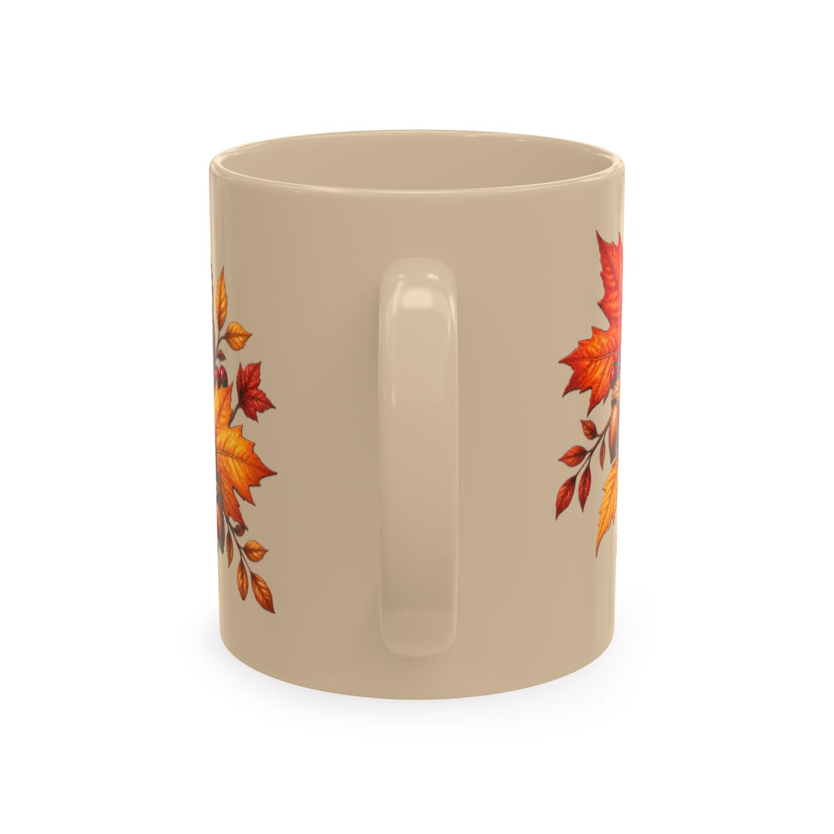 Grateful Fall Leaves Script Mug | Autumn Acorns & Berries Ceramic