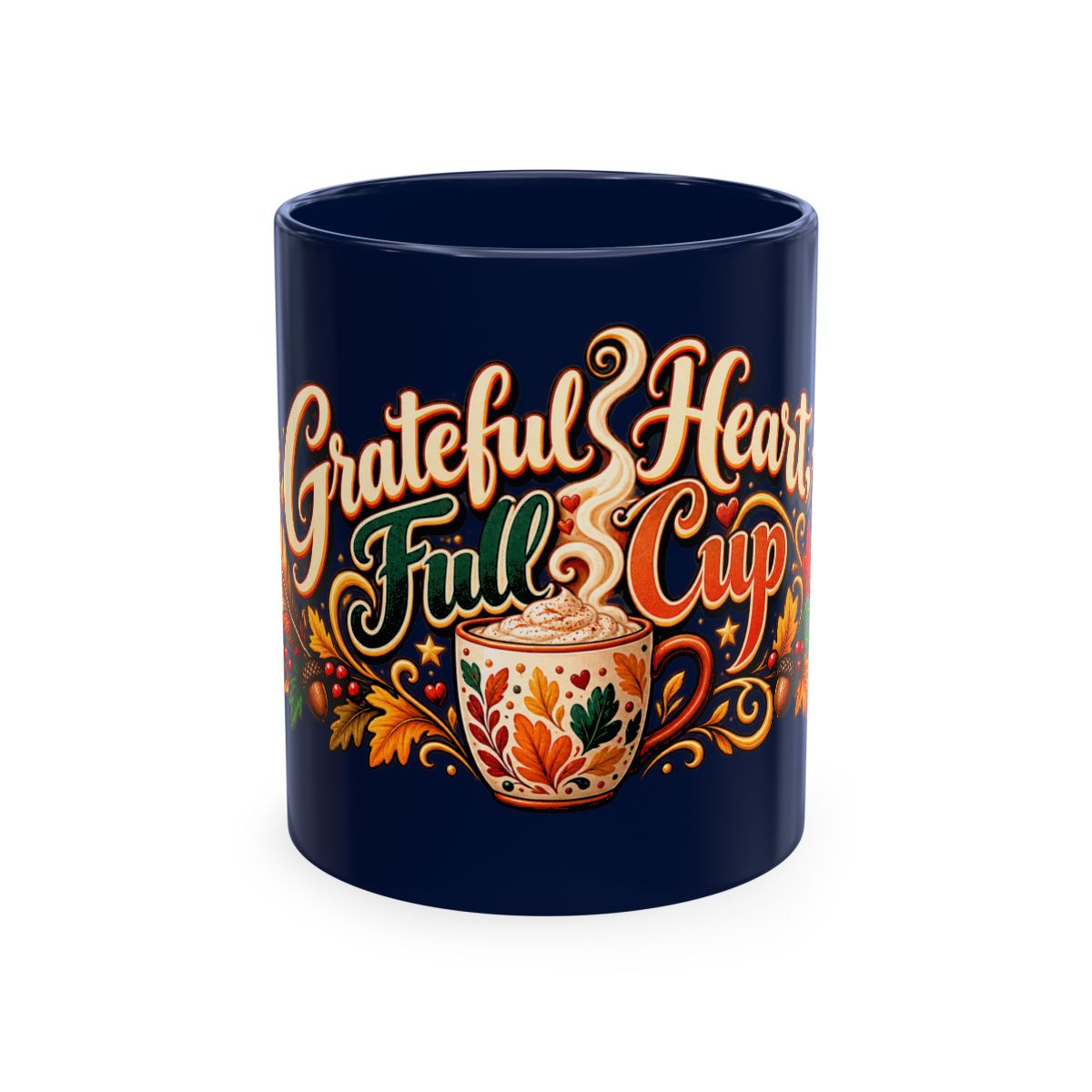 Grateful Heart Full Cup Mug | Autumn Leaves, Harvest Coffee