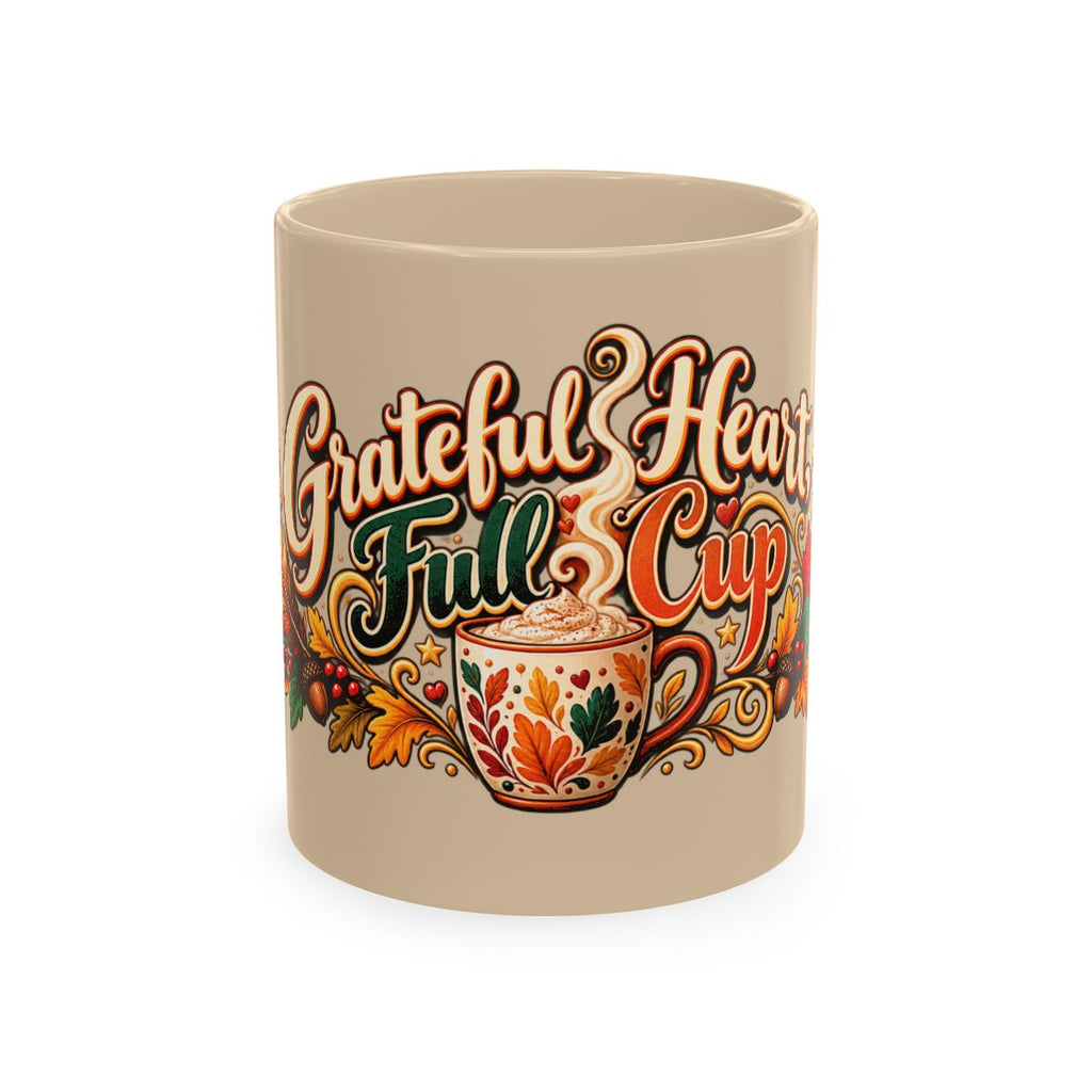 Grateful Heart Full Cup Mug | Autumn Leaves, Harvest Coffee