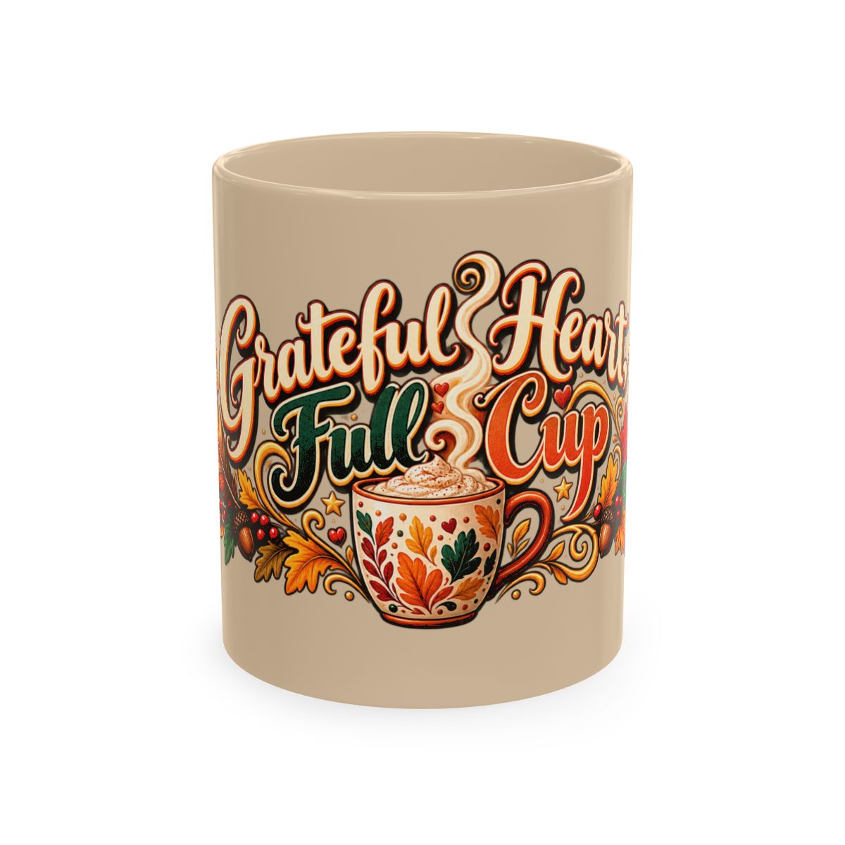 Grateful Heart Full Cup Mug | Autumn Leaves, Harvest Coffee