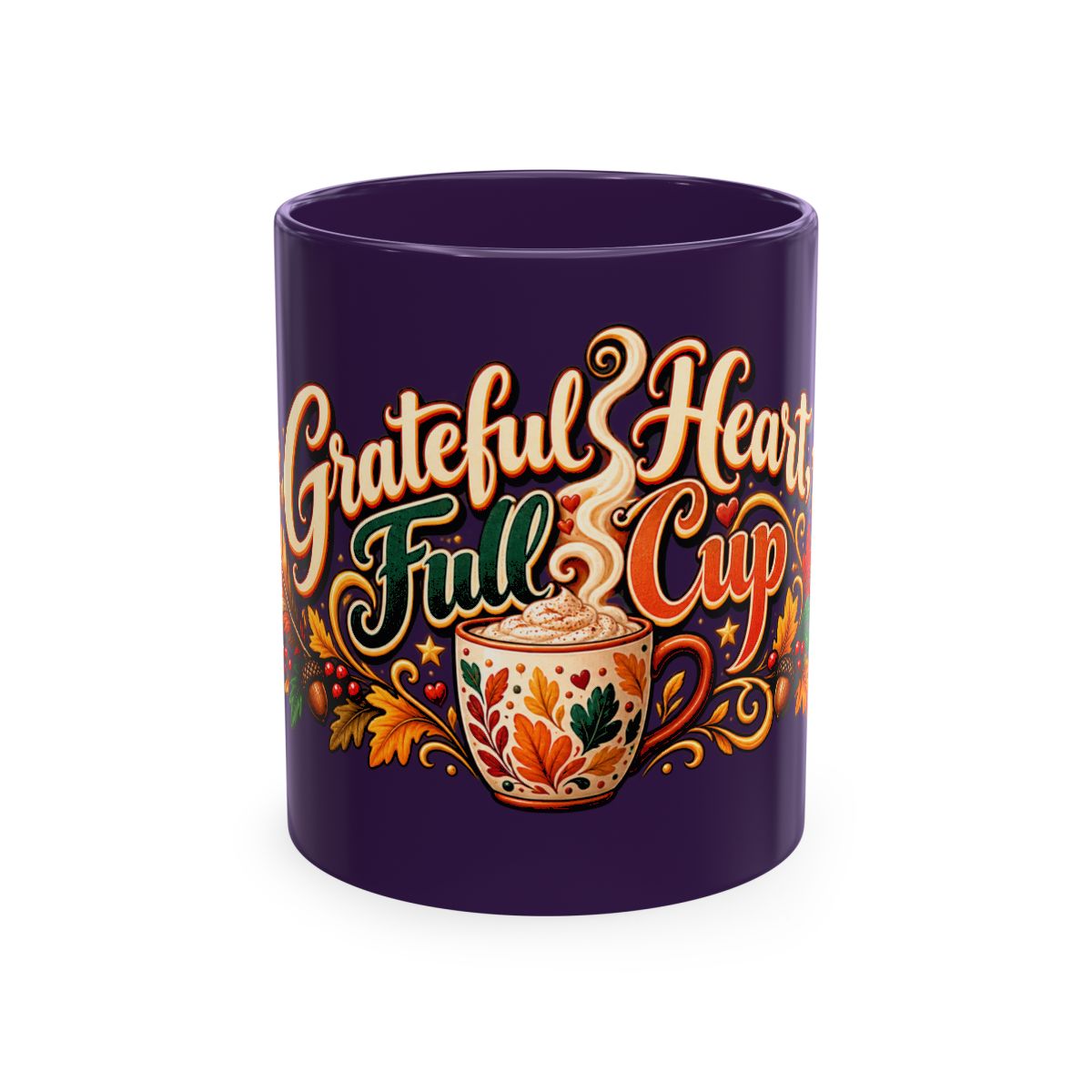 Grateful Heart Full Cup Mug | Autumn Leaves, Harvest Coffee