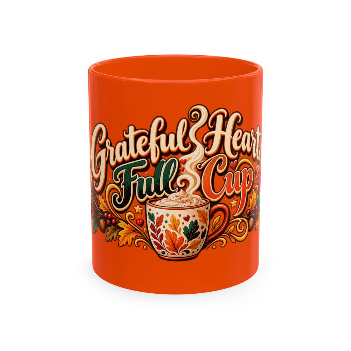 Grateful Heart Full Cup Mug | Autumn Leaves, Harvest Coffee