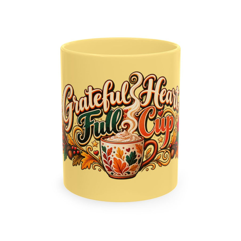 Grateful Heart Full Cup Mug | Autumn Leaves, Harvest Coffee