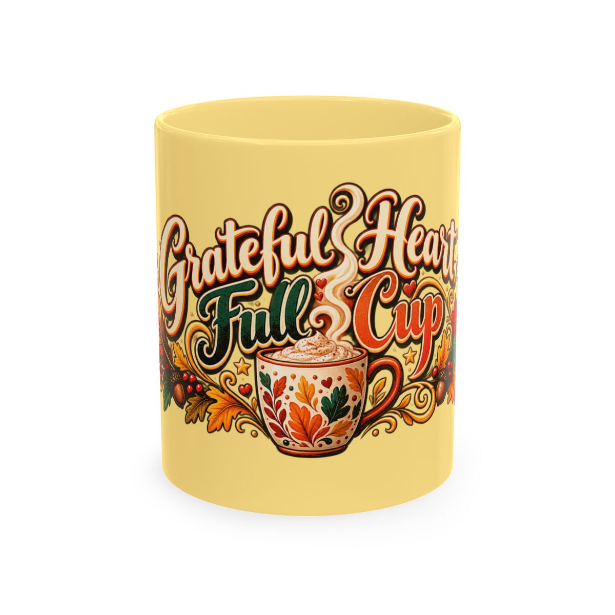 Grateful Heart Full Cup Mug | Autumn Leaves, Harvest Coffee