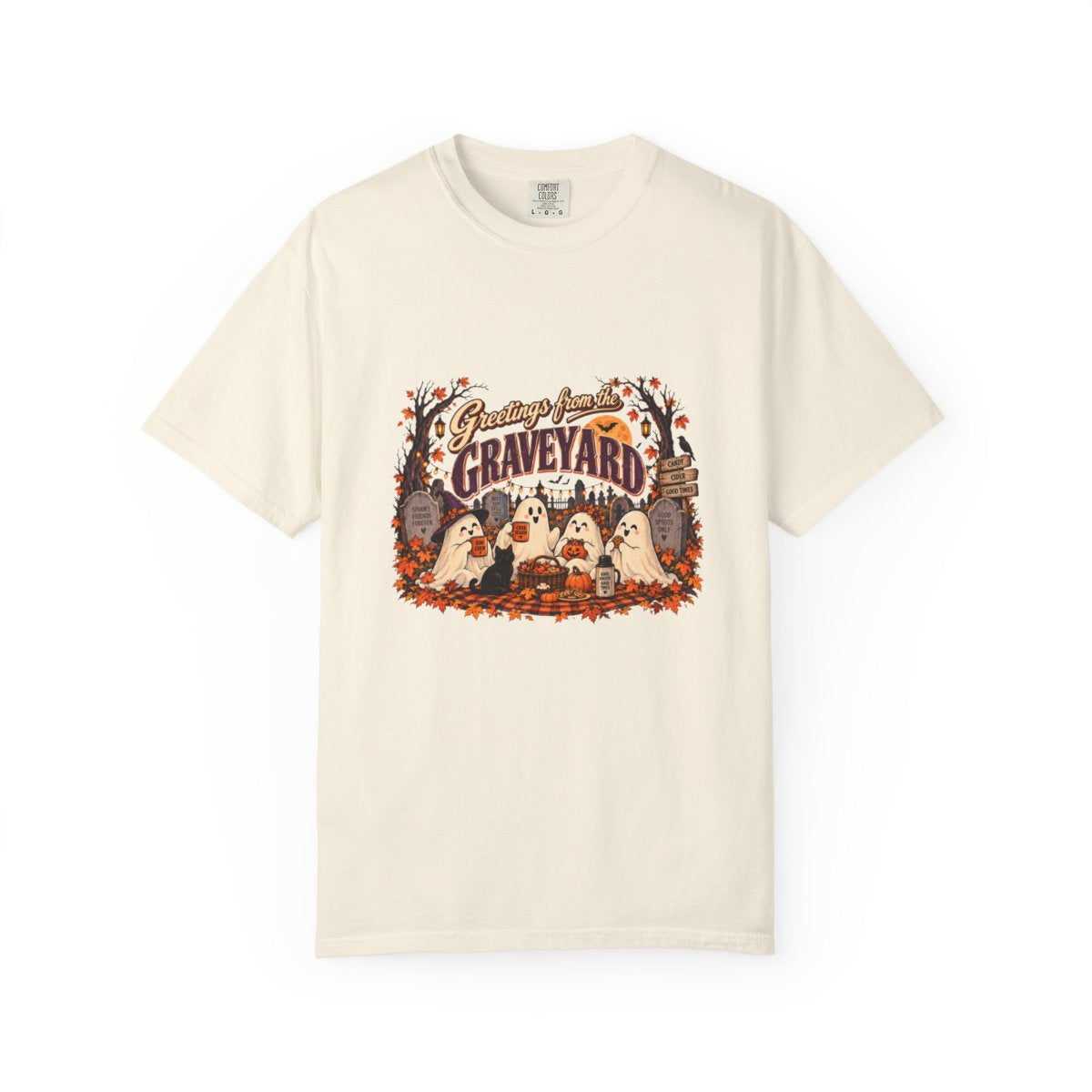 Greetings from the Graveyard T-shirt | Halloween ghost graveyard design