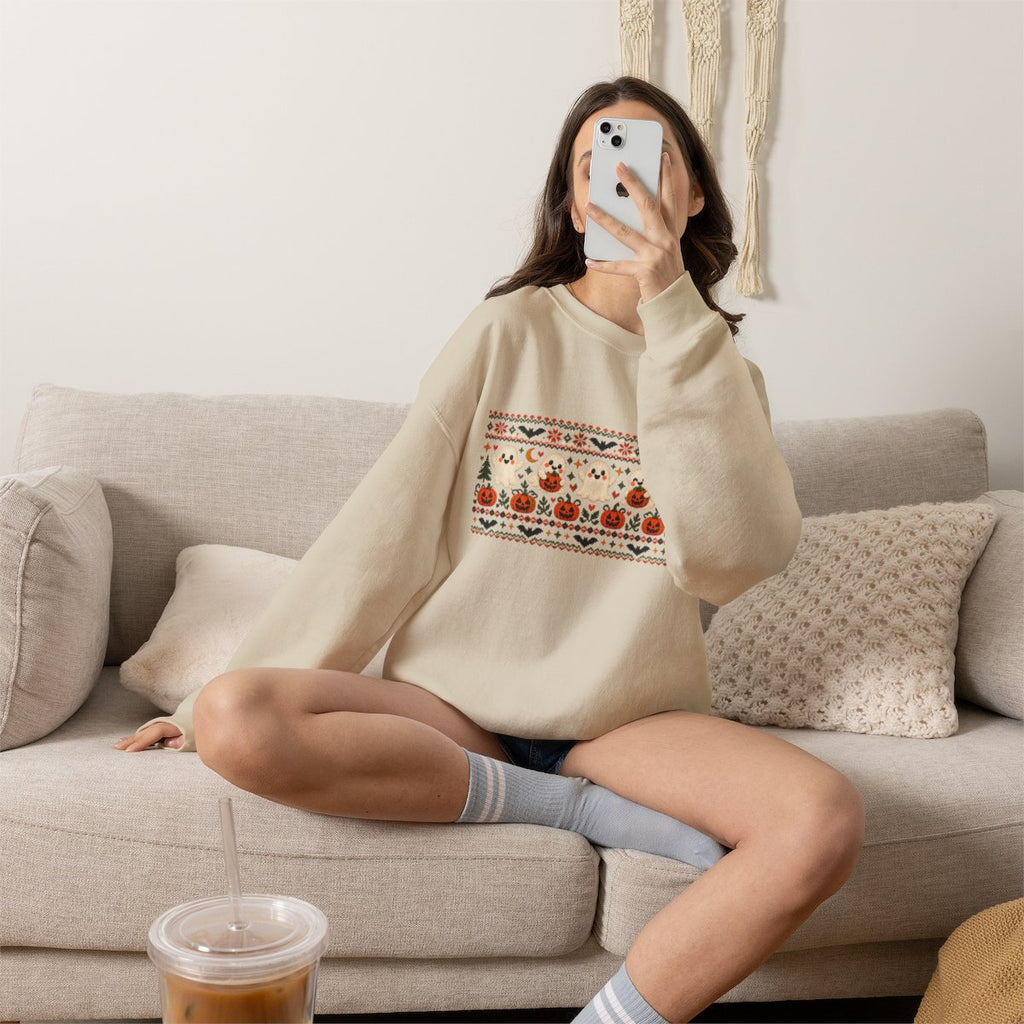 Halloween Pumpkin Pattern Sweatshirt | Cute Spooky Sweater Design