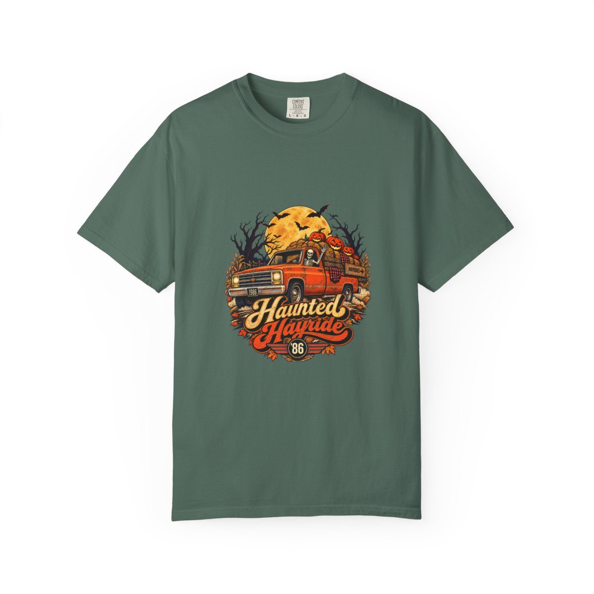Haunted Hayride T-Shirt | Vintage Halloween Truck, Full Moon, Spooky Trees