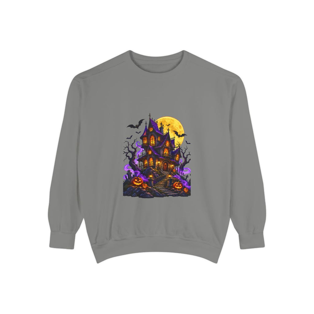 Haunted House Halloween Sweatshirt | Spooky Pumpkin Bats Moon