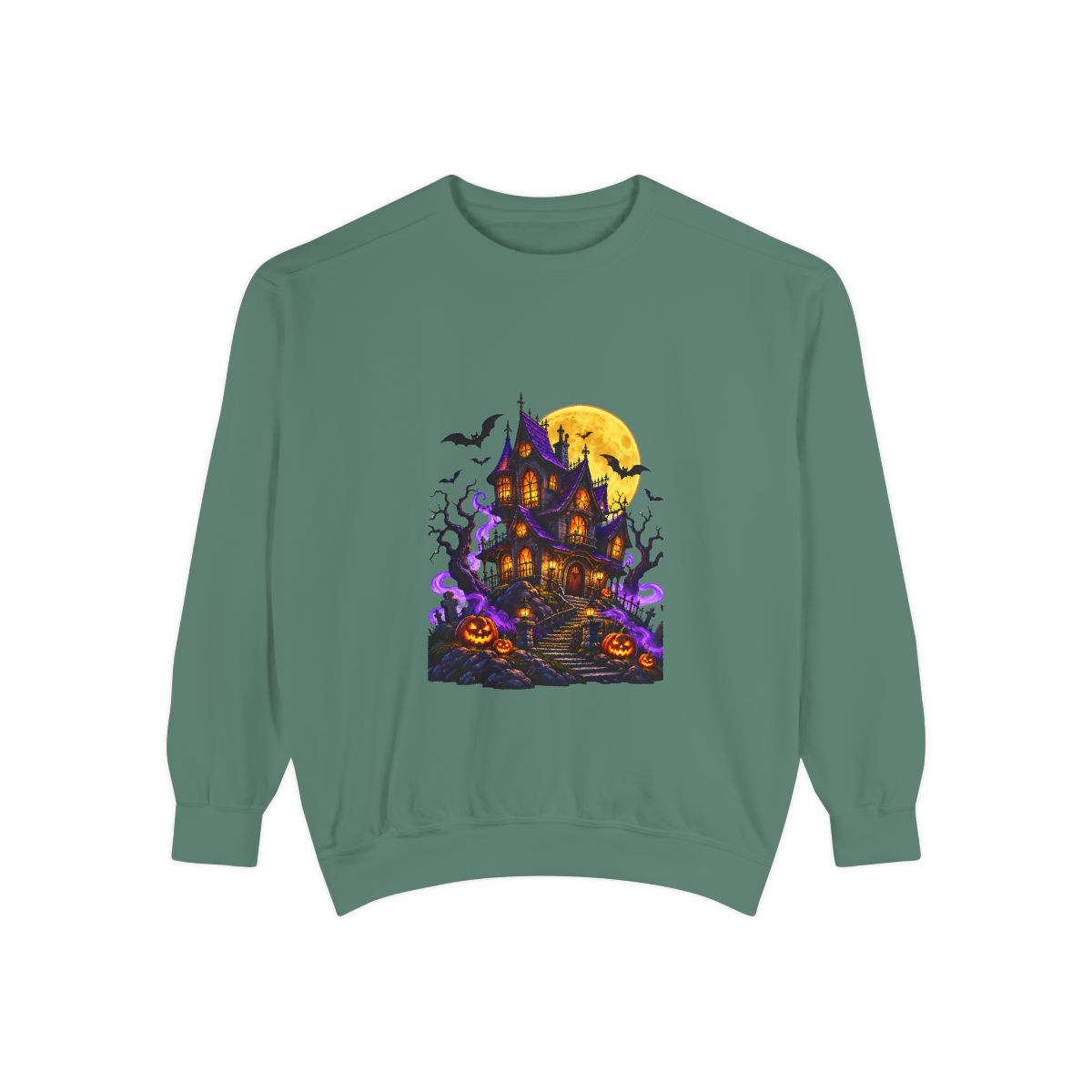 Haunted House Halloween Sweatshirt | Spooky Pumpkin Bats Moon