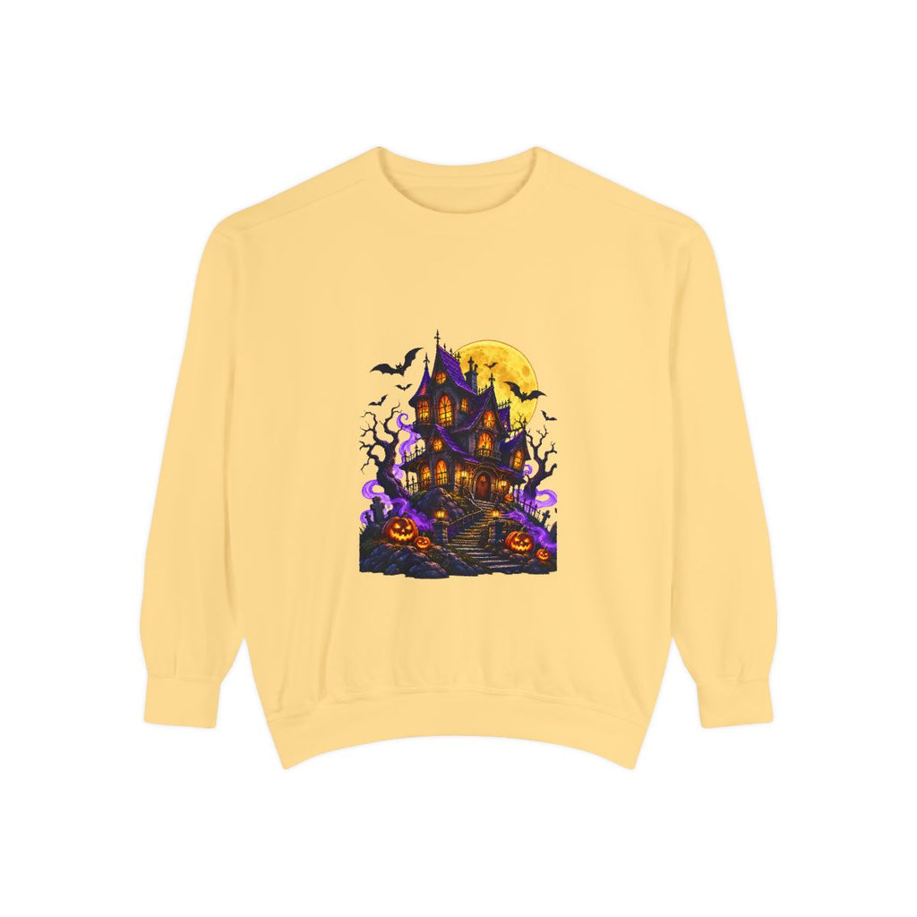 Haunted House Halloween Sweatshirt | Spooky Pumpkin Bats Moon