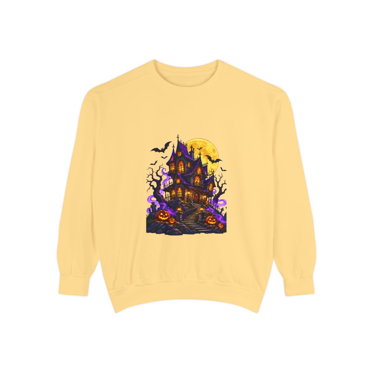 Haunted House Halloween Sweatshirt | Spooky Pumpkin Bats Moon
