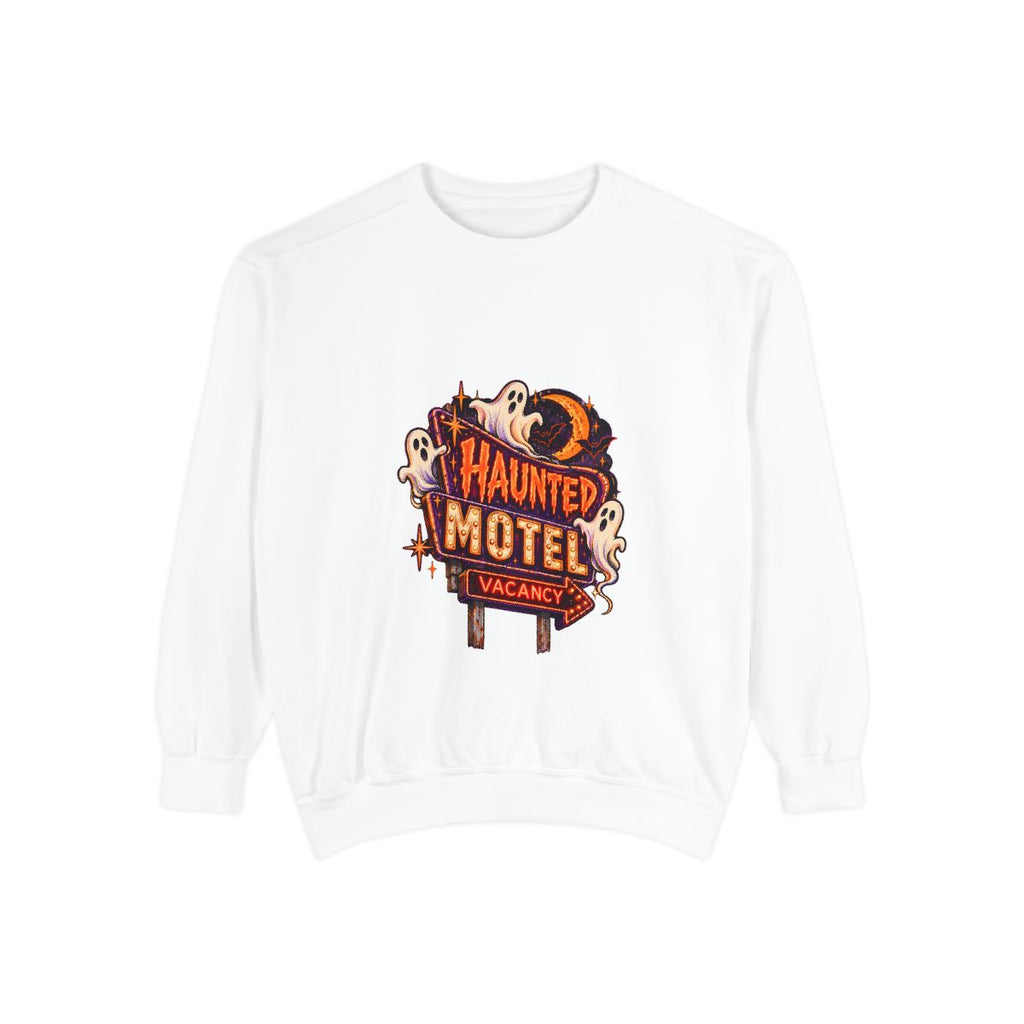 Haunted Motel sign sweatshirt | Halloween ghost motel vacancy design