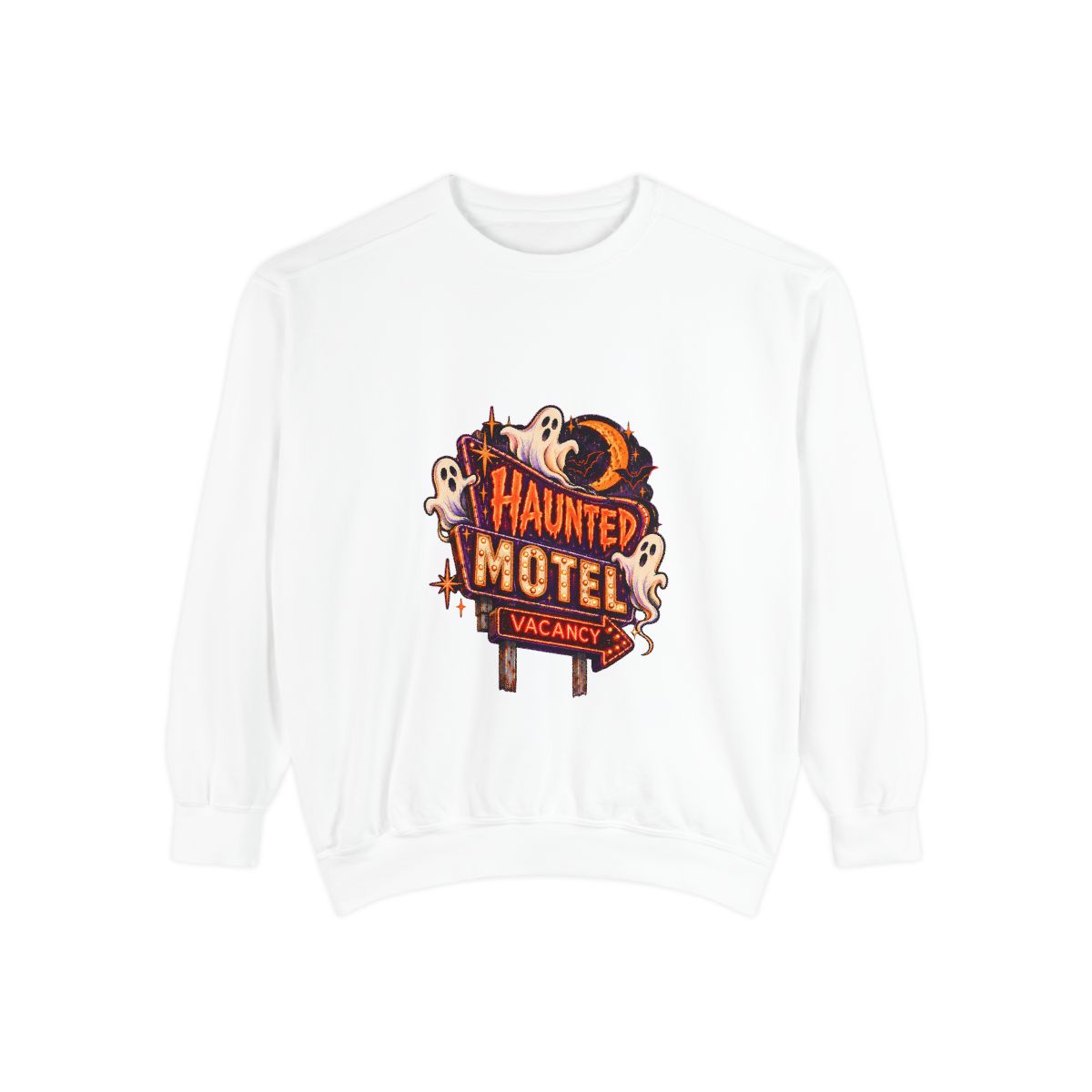 Haunted Motel sign sweatshirt | Halloween ghost motel vacancy design