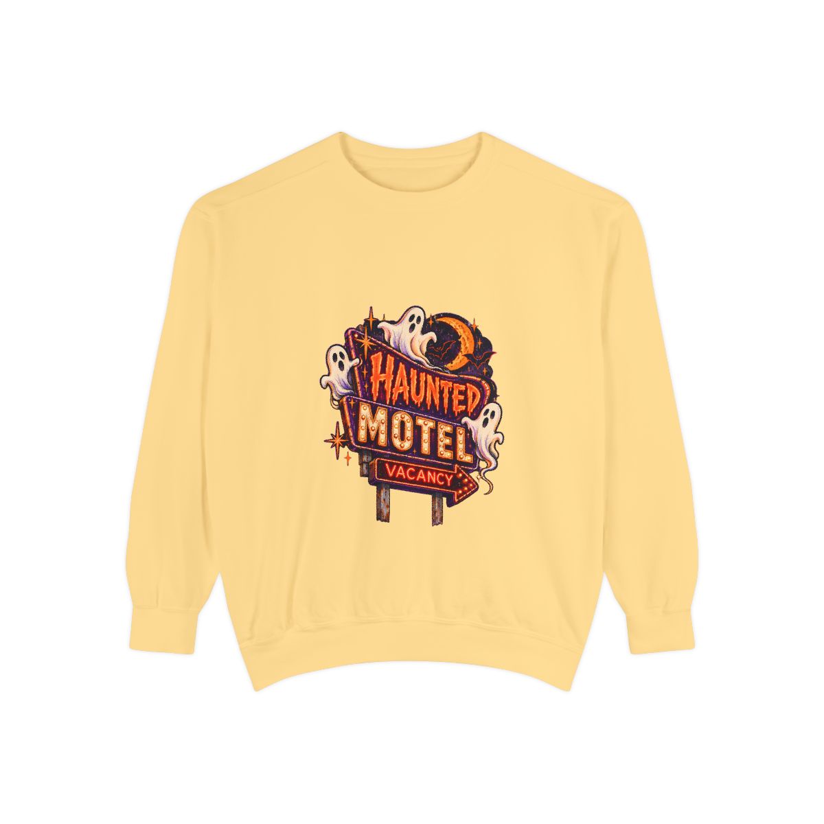 Haunted Motel sign sweatshirt | Halloween ghost motel vacancy design