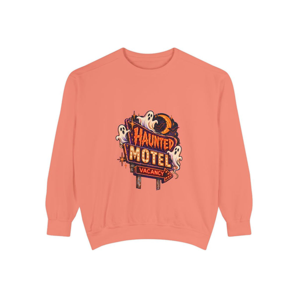 Haunted Motel sign sweatshirt | Halloween ghost motel vacancy design