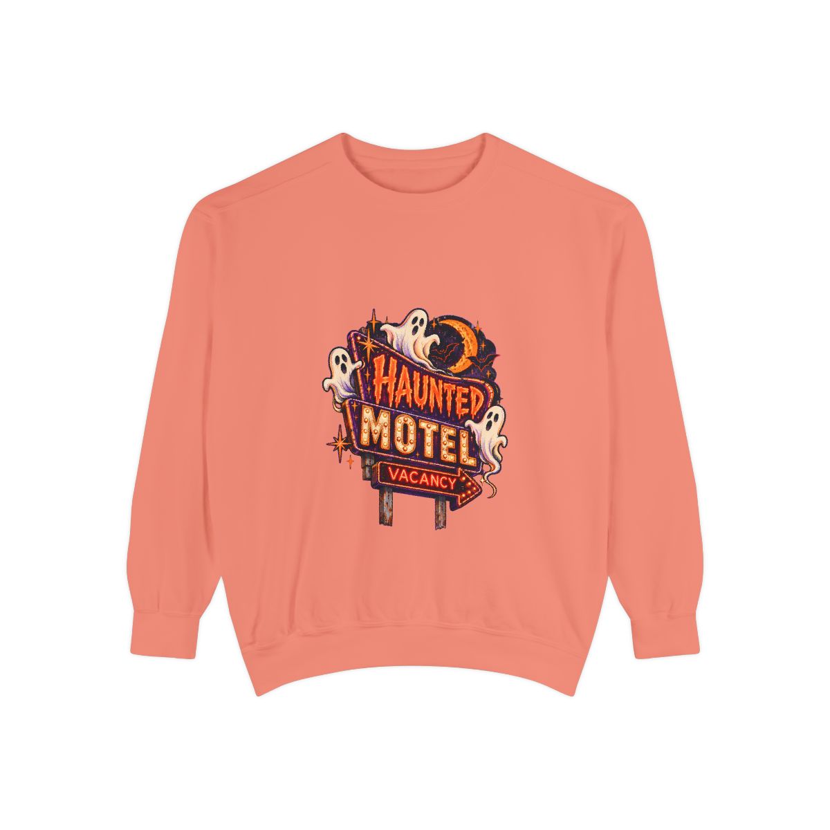 Haunted Motel sign sweatshirt | Halloween ghost motel vacancy design