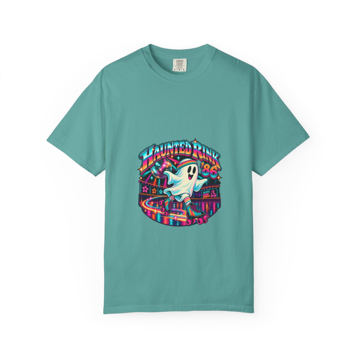 Haunted Rink '86 Retro Halloween T-Shirt | Ghost Roller Skating 80s Neon Rink Graphic Tee, Disco Skate Gift