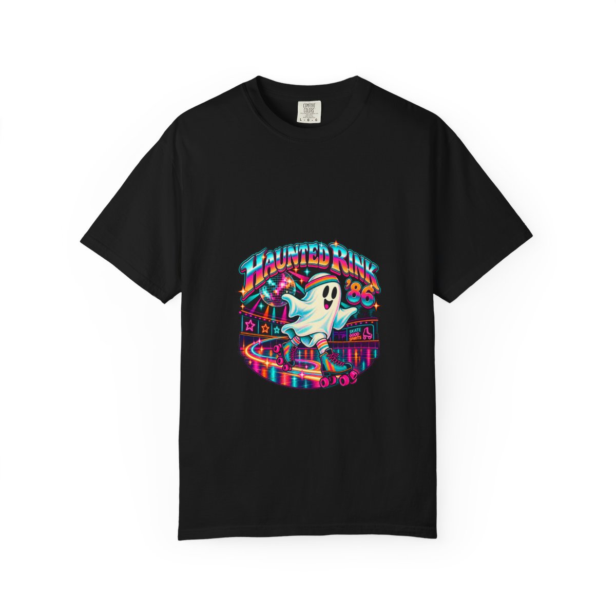 Haunted Rink '86 Retro Halloween T-Shirt | Ghost Roller Skating 80s Neon Rink Graphic Tee, Disco Skate Gift