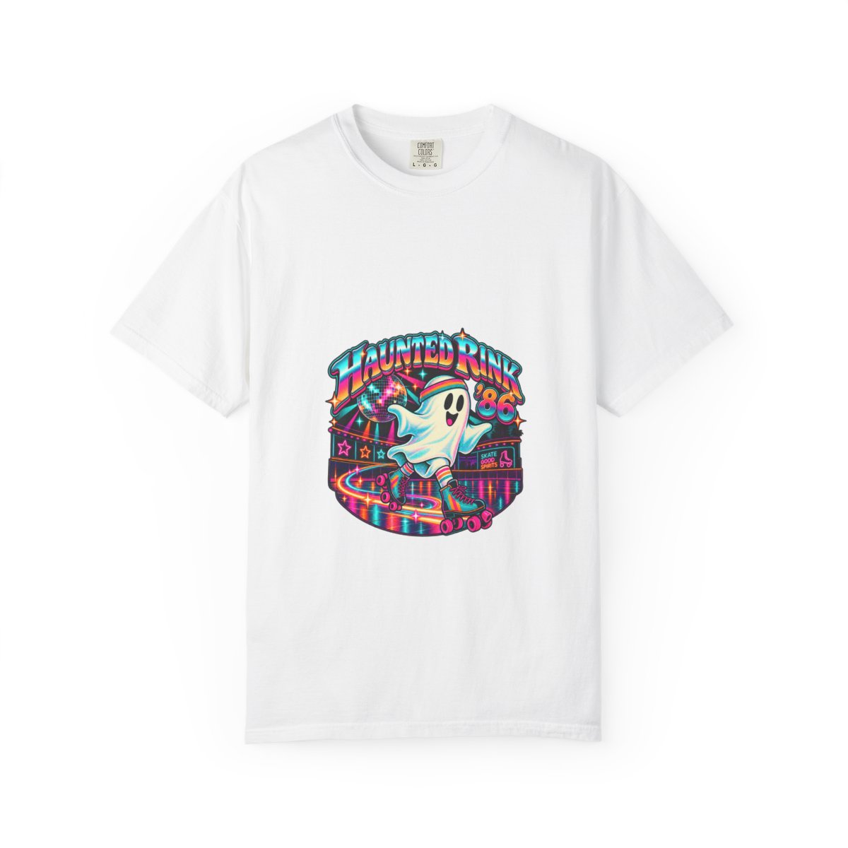 Haunted Rink '86 Retro Halloween T-Shirt | Ghost Roller Skating 80s Neon Rink Graphic Tee, Disco Skate Gift