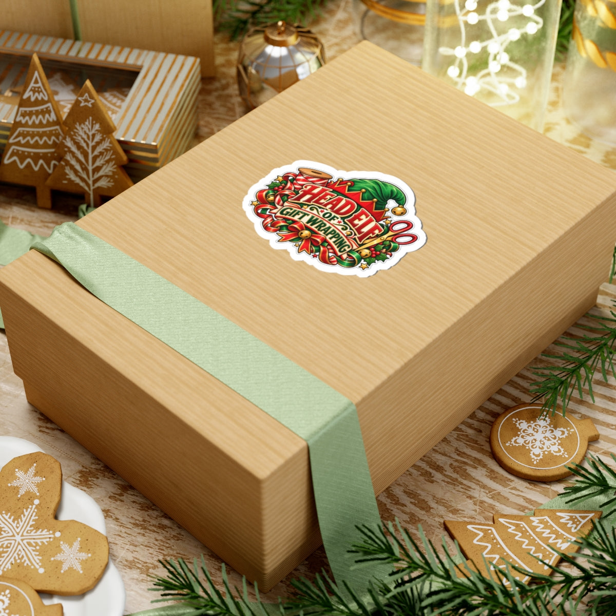 Head Elf of Gift Wrapping Sticker | Christmas Kiss-Cut Vinyl