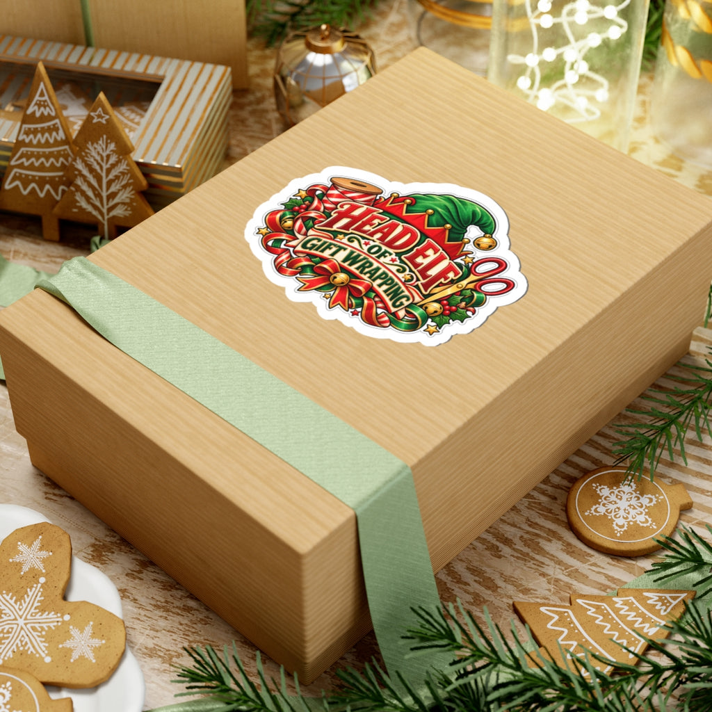Head Elf of Gift Wrapping Sticker | Christmas Kiss-Cut Vinyl