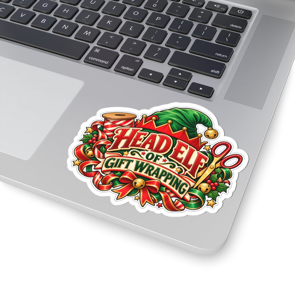 Head Elf of Gift Wrapping Sticker | Christmas Kiss-Cut Vinyl