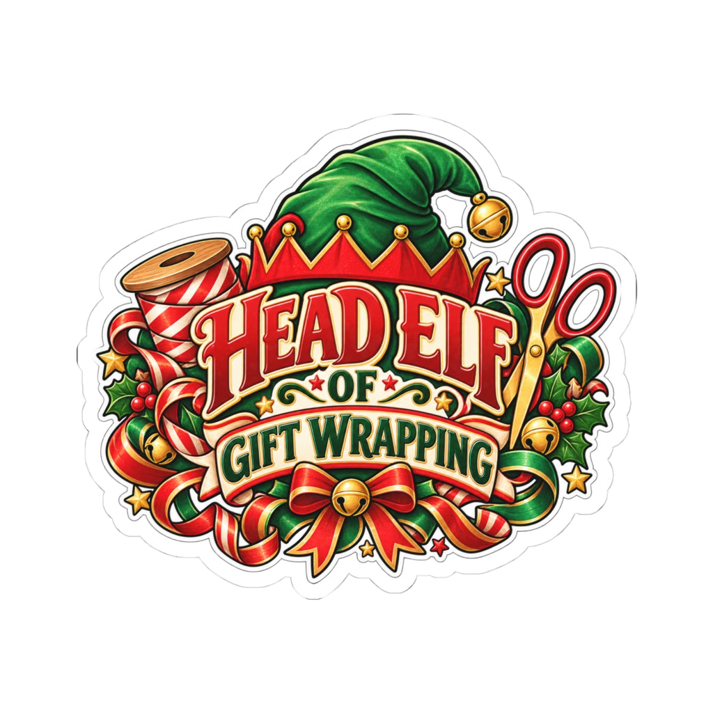 Head Elf of Gift Wrapping Sticker | Christmas Kiss-Cut Vinyl