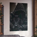 Hooded Figure with Black Wolf Poster | Moody Fine Art Wall Art