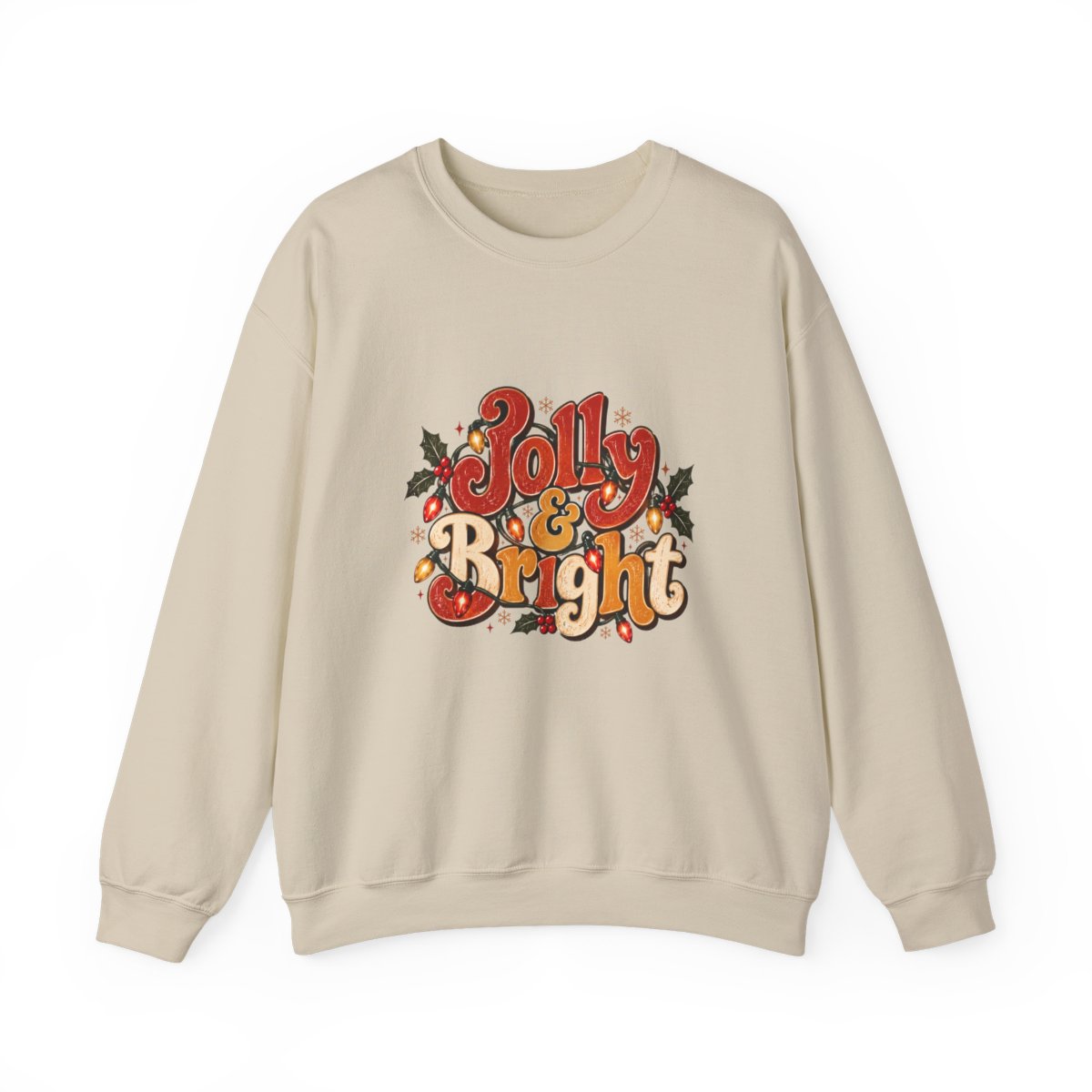 Jolly & Bright holiday lettering Sweatshirt | Christmas holly crewneck