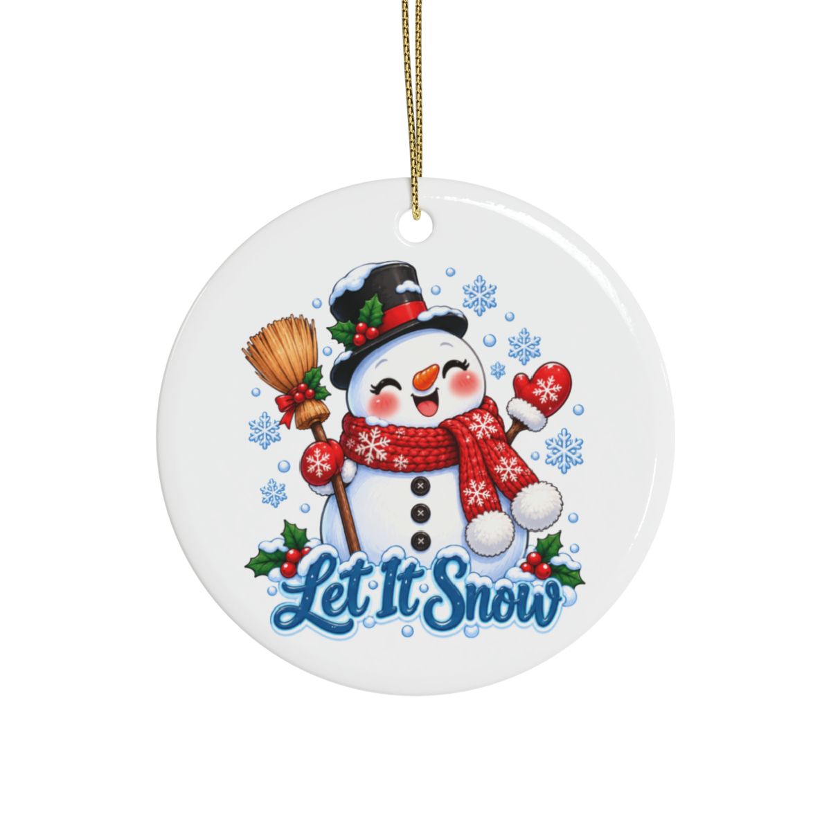 Let It Snow Snowman Ceramic Ornament | Round Christmas Ornament