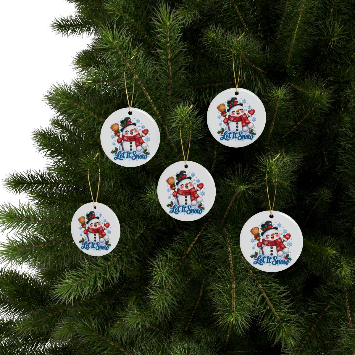 Let It Snow Snowman Ceramic Ornament | Round Christmas Ornament