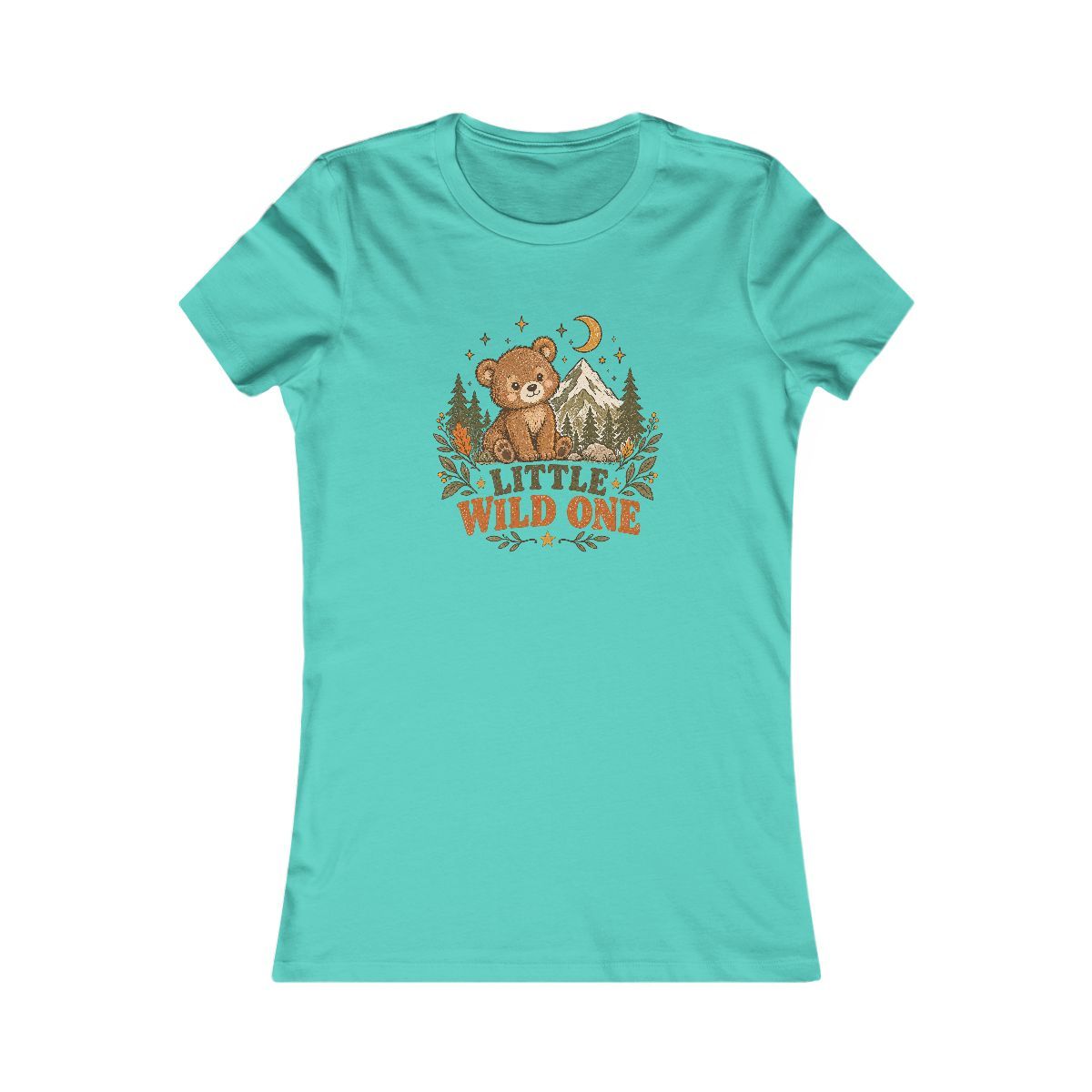Little Wild One bear graphic Tee | Woodland trees moon stars