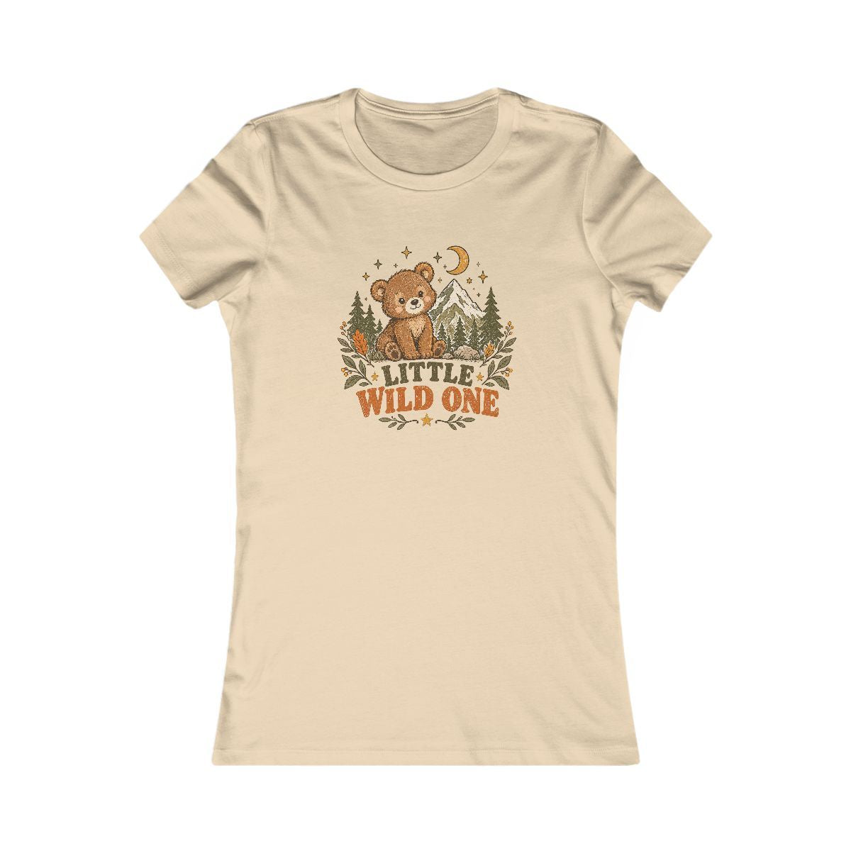 Little Wild One bear graphic Tee | Woodland trees moon stars