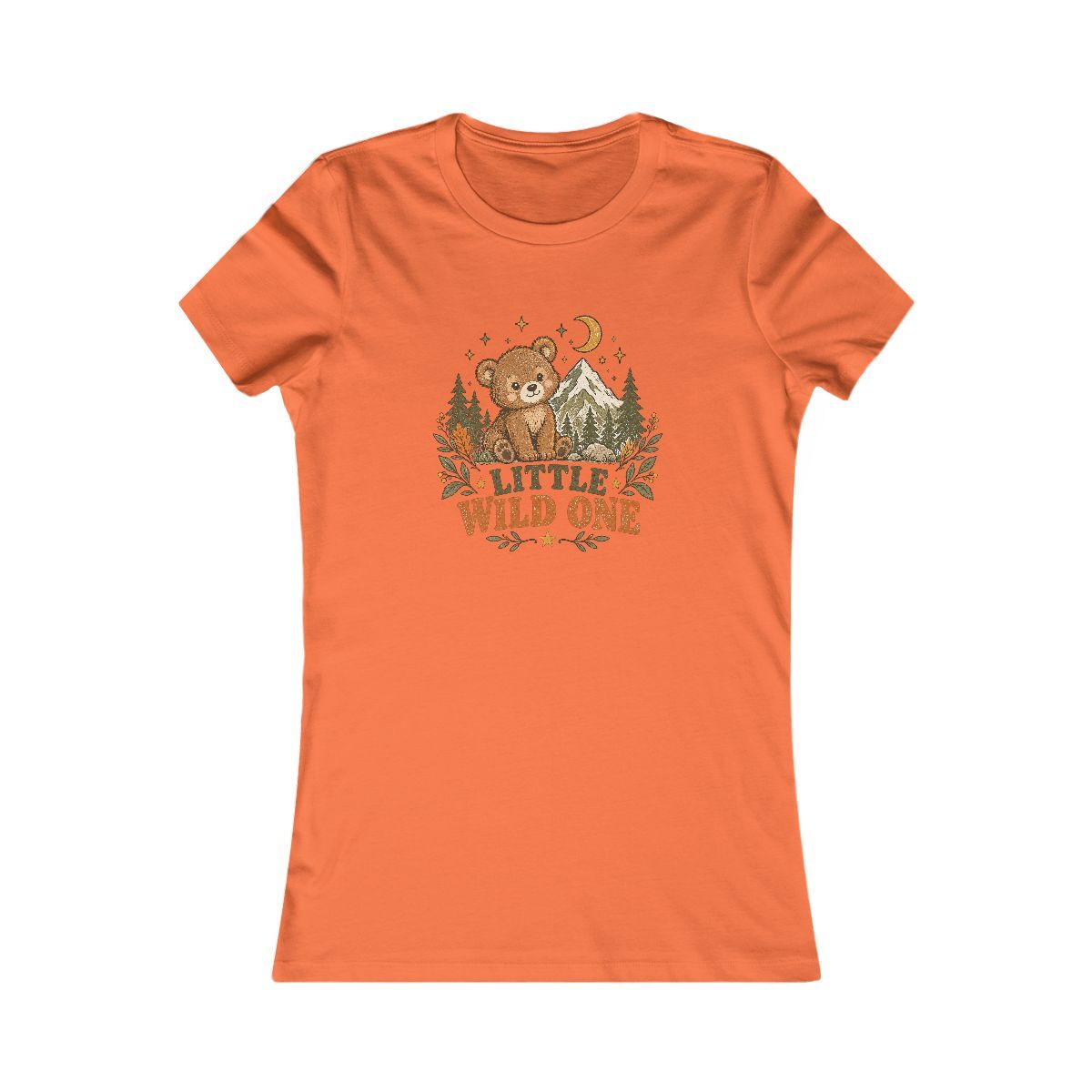 Little Wild One bear graphic Tee | Woodland trees moon stars