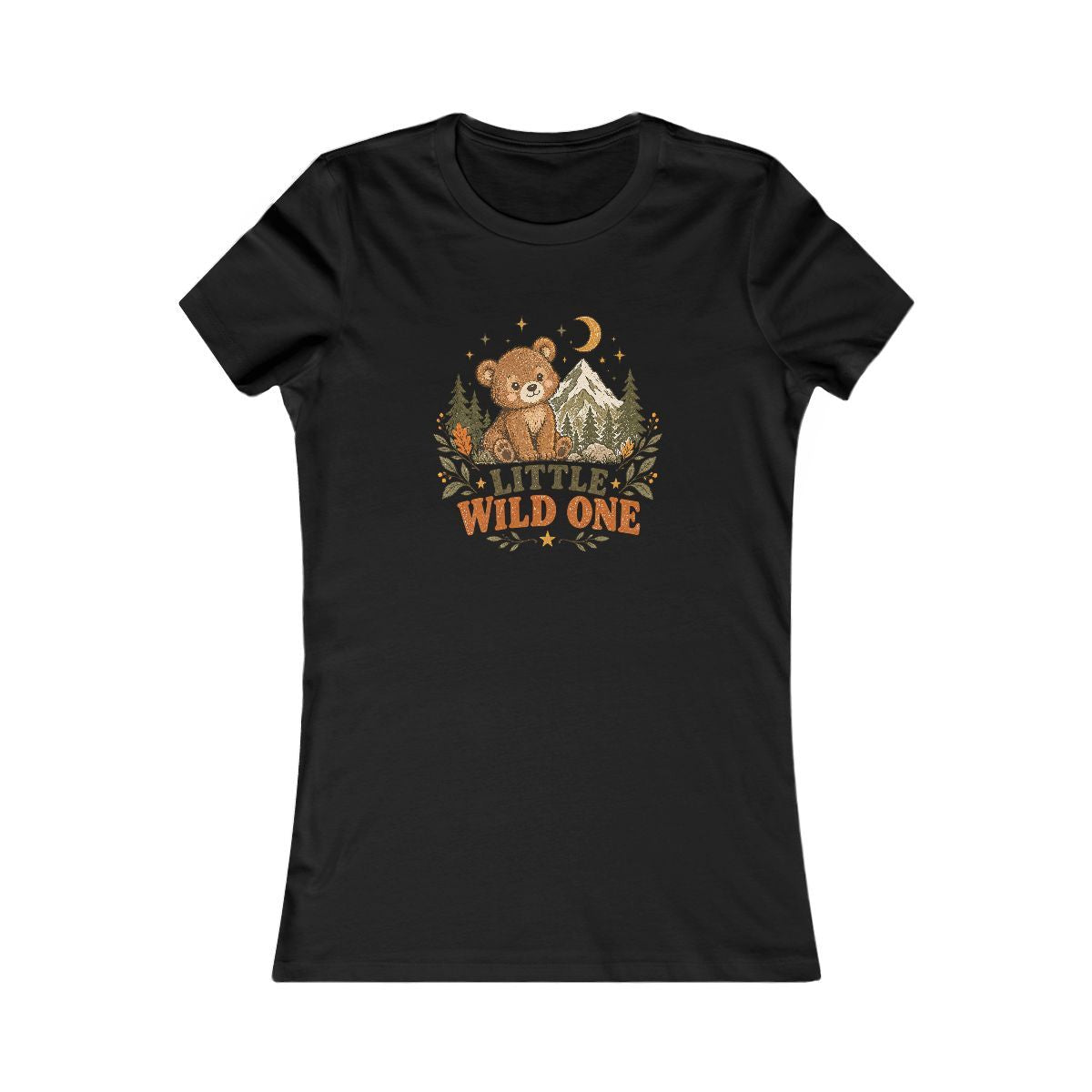 Little Wild One bear graphic Tee | Woodland trees moon stars