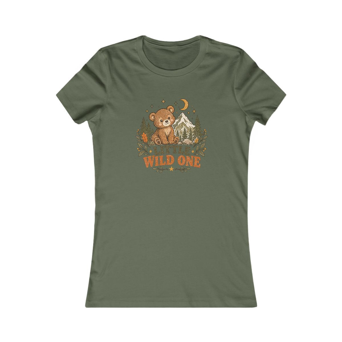 Little Wild One bear graphic Tee | Woodland trees moon stars